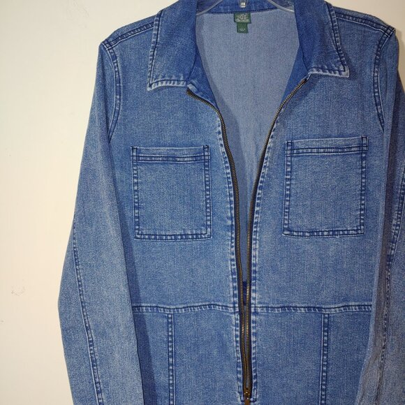 Wild Fable Stone Wash Collared Zip-front Denim Utility Jumpsuit Long Sleeve Sz L - Picture 5 of 10